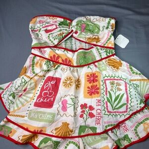 Altard State women’s strapless romper with cherry print and red piping XL NWT